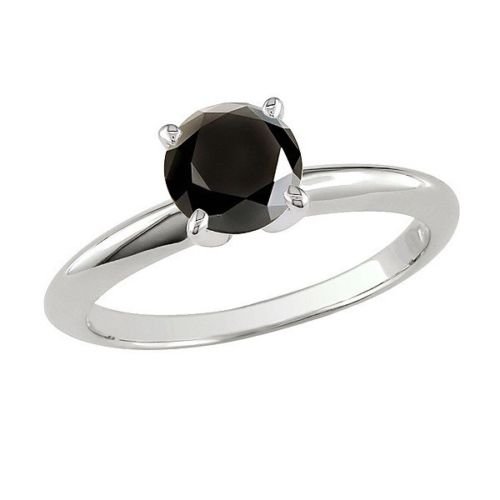 0.35 ct Round Black Diamond Solitaire Bridal Love Engagement Ring 14k White Gold (TSR035WB)
