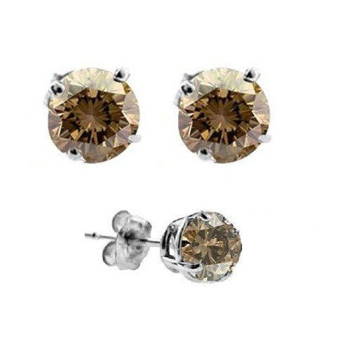 2 ct Chocolate Brown Diamond Solitaire Basket Stud Earrings 14K White Gold (E1243-200WBR-PROMO)