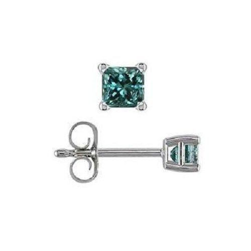 0.12 ct Blue Diamond Princess Solitaire 14K White Gold Single Stud Earring (SE1243-PC-012WBL)