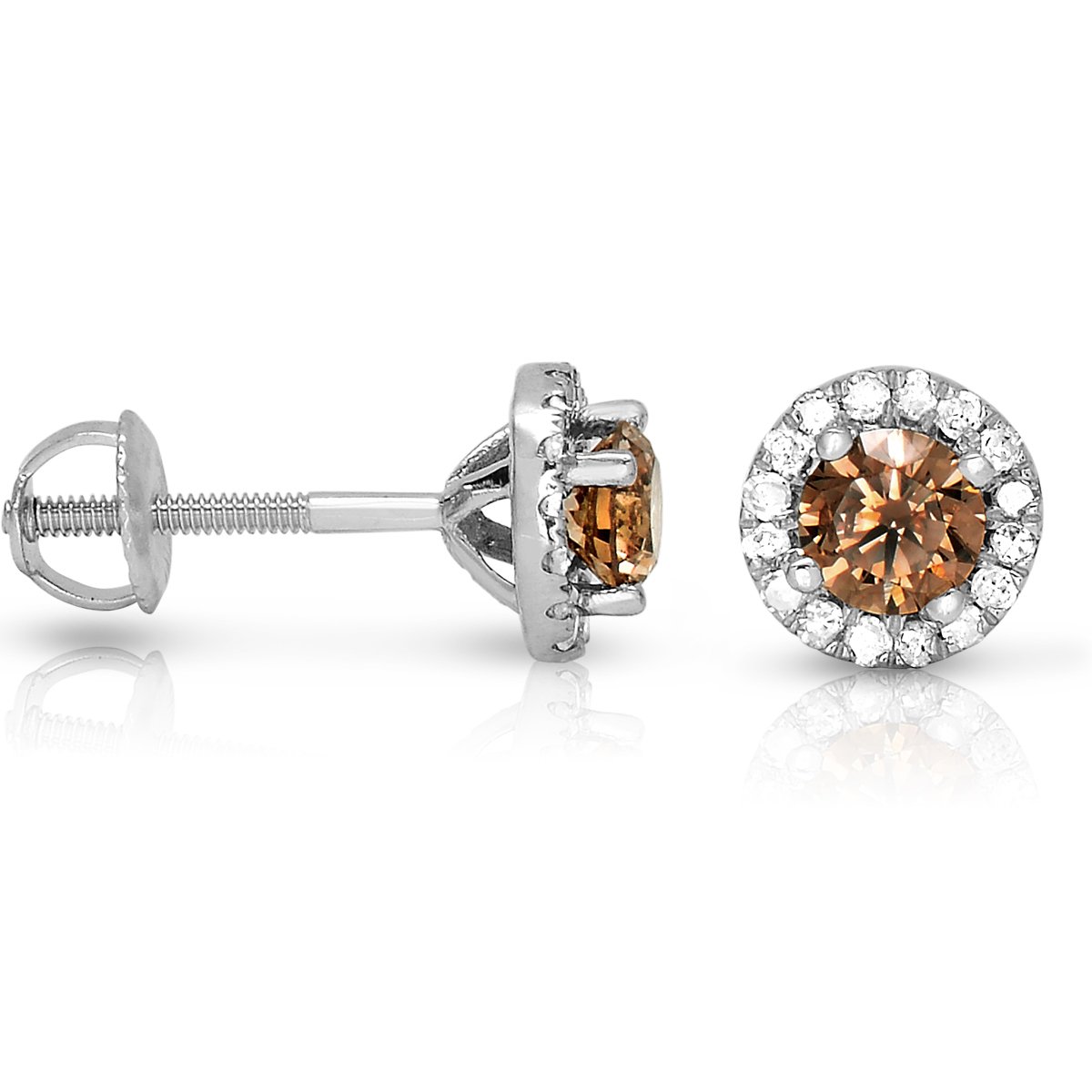 0.50 ct Chocolate Brown Round Diamond Halo Cluster Stud Earrings 14k White Gold (E1295-050WBR)
