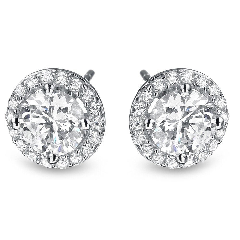 2 ct Round Diamond Halo Cluster Elegant Stud Earrings Set 14k White Gold (E1295-200W)