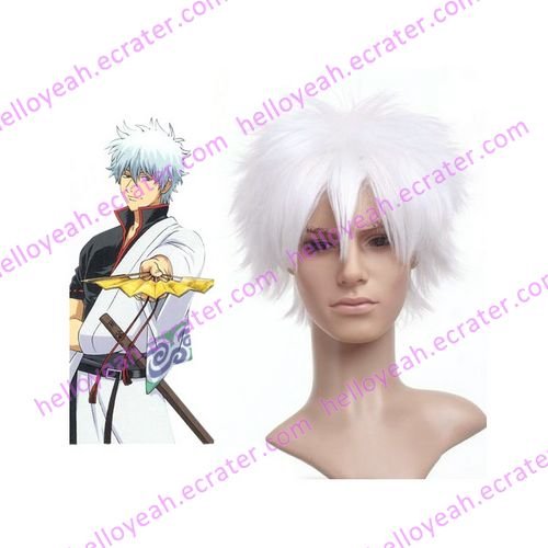 Silver 32cm Gintama- Sakata Gintoki Nylon Cosplay Wig