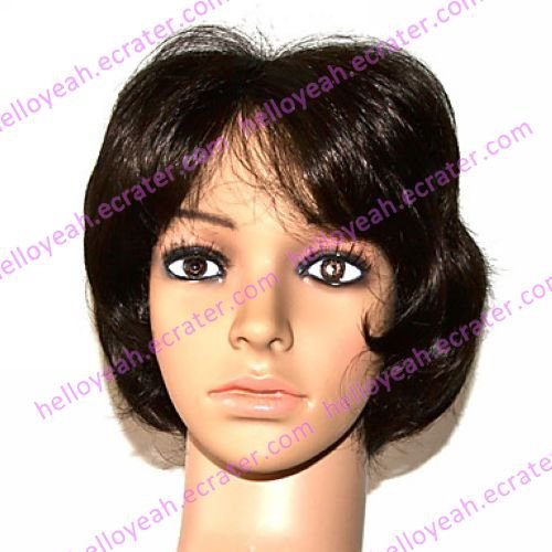 Full Lace 100% Indian Remy Hair Short Black Curly Hair Wigs