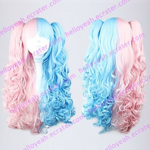 Lolita Curly Wig Inspired by Pink and Blue Mixed Color Ponytail 70cm Sweet