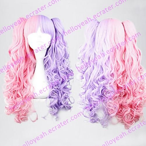 Lolita Curly Wig Inspired by Pink and Purple Mixed Color Ponytail 70cm Sweet