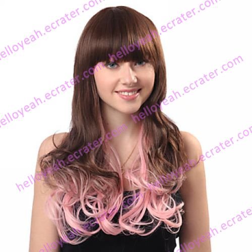 Lolita Curly Wig Inspired by Zipper Pink and Brown Mixed Color 65cm Sweet