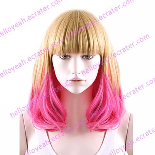 Lolita Natural Curly Wig Inspired by Zipper Flaxen and Fuschia Mixed Color 50cm Sweet