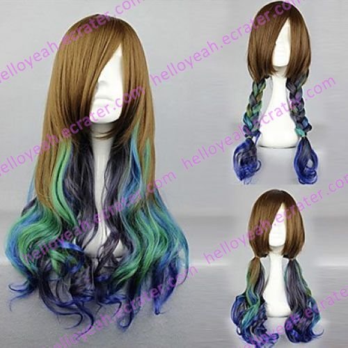 Lolita Wig Inspired by Victoria Style Brown and Cyan and Purple Mixed Color Country