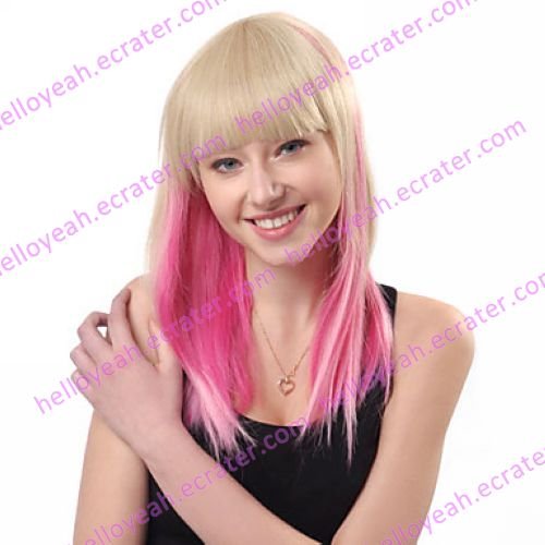 Lolita Wig Inspired by Zipper Blunt-cut Golden and Pink Mixed Color 48cm Punk