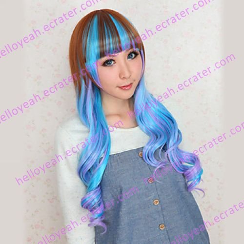 Lolita Wig Inspired by Zipper Sky Blue and Brown Gradient 80cm Cosplay