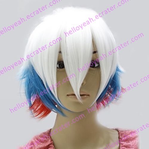 Lolita Wig Inspired by Zipper White and Blue and Red Mixed Color 45cm Punk