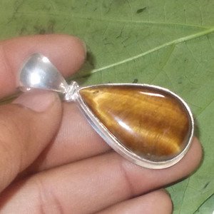 Handmade Pendant - Silver Pendant - Yellow Tiger Eye Pendant - Pear Pendant