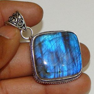 925 STERLING SILVER OVERLAY BLUE SHINE SHINY LABRADORITE VINTAGE STYLE PENDANT