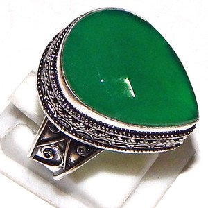 Luxury Natural Green Onyx Gemstone 925 Sterling Silver Overlay Ring Size 11