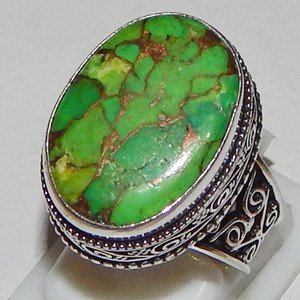 Vintage Green Copper Turquoise Gemstone 925 Sterling Silver Overlay Ring Sz 9.25
