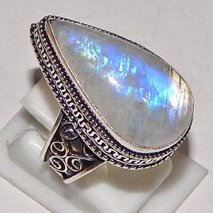 Elegance Pear Rainbow Moonstone Gemstone 925 Sterling Silver Overlay Ring Size 9