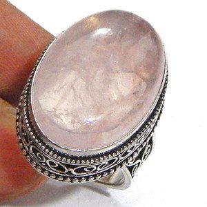 Ethnic Style Pink Rose Quartz Gemstone 925 Sterling Silver Overlay Ring Size 9
