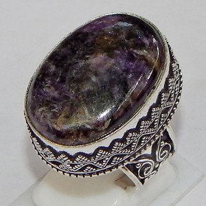 Rare Natural Sugilite Gemstone 925 Sterling Silver Overlay Men's Ring Size 9