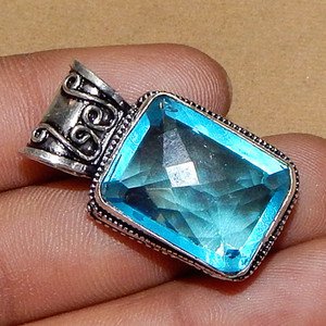 Jewelry handicraft Royal Blue Topaz Gemstone 925 Sterling Silver Overlay Pendant