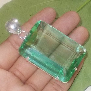 Cushion Cut Huge Peridot Quartz 925 Silver Prong Setting Pendant Jewelry