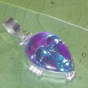 Unique Multicolor Face Carved Glass 925 Silver Handmade Pendant Jewelry