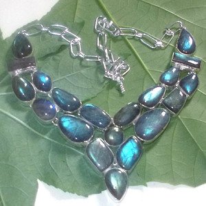 Natural Blue Flashing Labradorite 925 Silver Fashion Adjustable Necklace Size 18