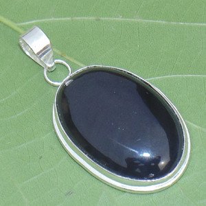 Oval Black Onyx Gemstone Pendant- 925 Silver Handmade Pendant Jewelry