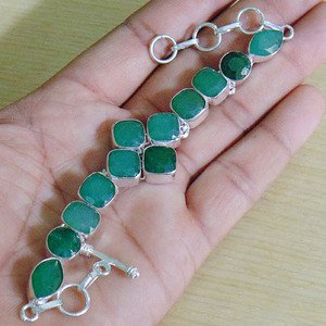 Sakota Mines Indian Kashmir Green Emerald Gems 925 Silver Adjustable Size 6.5"