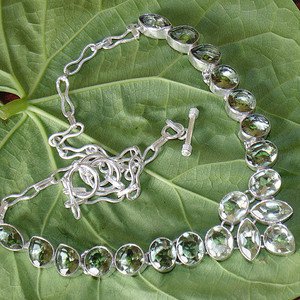 Green Amethyst Necklace-925 Silver Gemstone Necklace Adjustable Size 18.5"