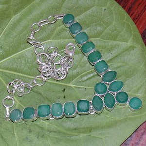 Sakota Mines Kashmir Green Emerald 925 Silver Gemstone Choker Necklace 18.5"