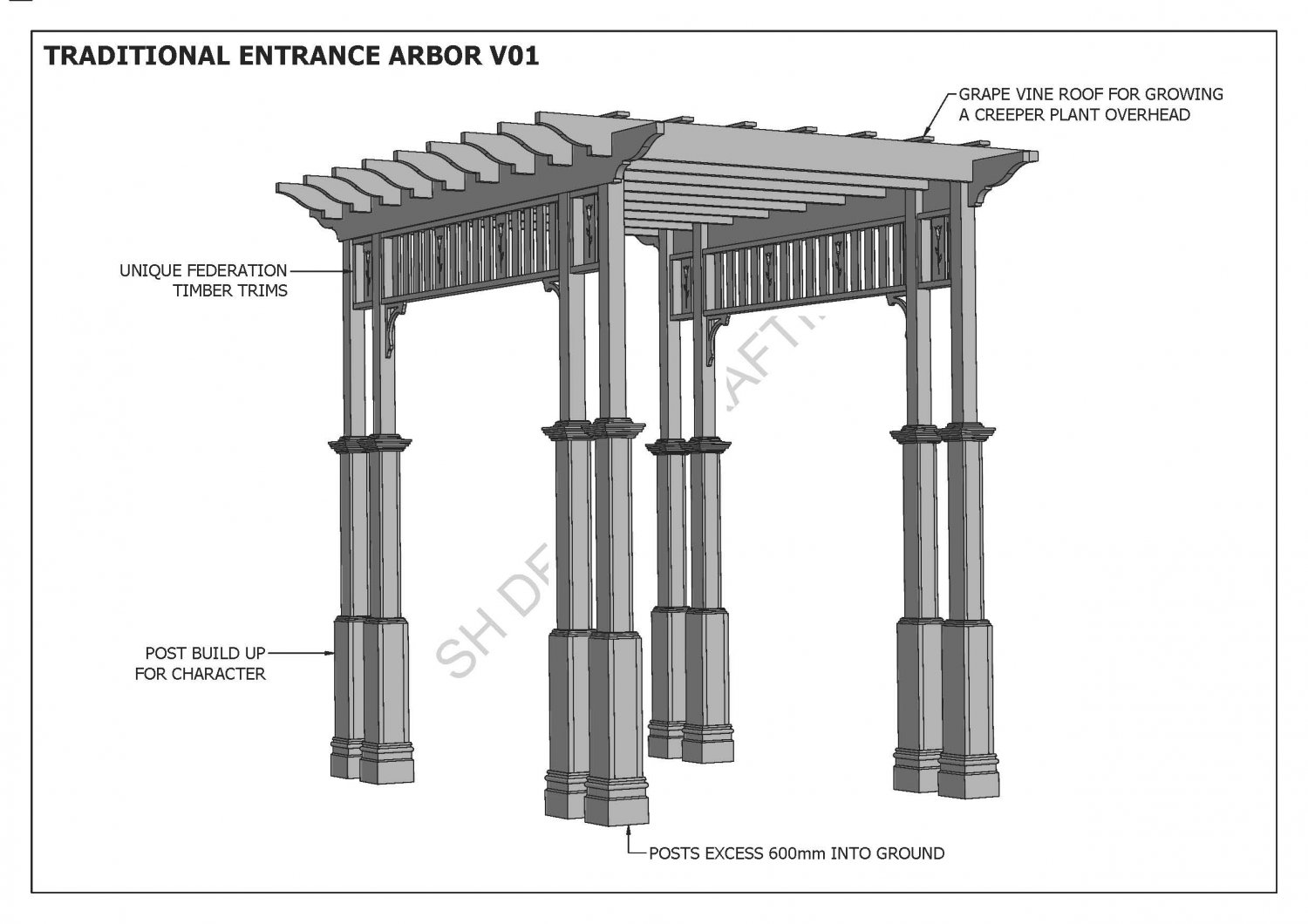 GRAPE VINE ENTRANCE ARBOR - FRONT GATE ENTRANCE V1 - Full Building