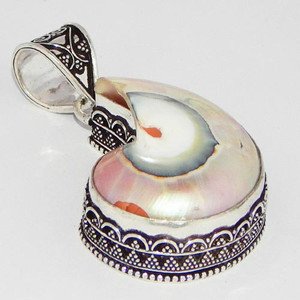 21 Gms Large MOP Shell Ammonite Antique Jewelry Pendant 925 Silver P-19L5