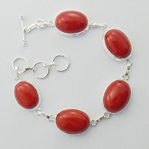 Gorgeous RED CORAL 21gms Sterling Silver Jewelry Bracelet Sz-7.25" BA-17L2