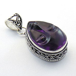 Handmade Amethyst Face Carving .925 Silver Jewelry Pendant P-25 L5