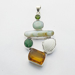 Shell Snail Agate Emerald Bear Quartz Peridot .925 Silver JewelryPendant P-20 L5