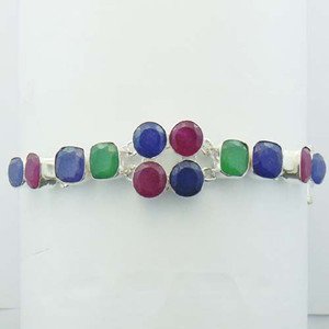 Elegant Ruby Emerald Blue Sapphire 925 Silver Jewelry Bracelet Sz-7.25" BR-29L8