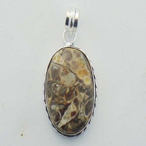 Genuine Handcrafted Jewelry Pendant Sterling Silver Turritella Agate P-1112L1
