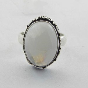 Lovely Rainbow Moonstoe & Sterling 925 Silver HANDMADE Ring Sz-7.5 R-1009L5