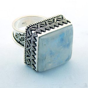 Rainbow Moonstone Handcrafted Sterling .925 Silver Ring Sz-9 R-62L5