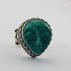 Handmade Turquoise Face Carving .925 Sterling Silver Jewelry Ring Sz-9 R-49L5