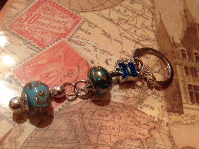 Blue butterfly euro beads keychain