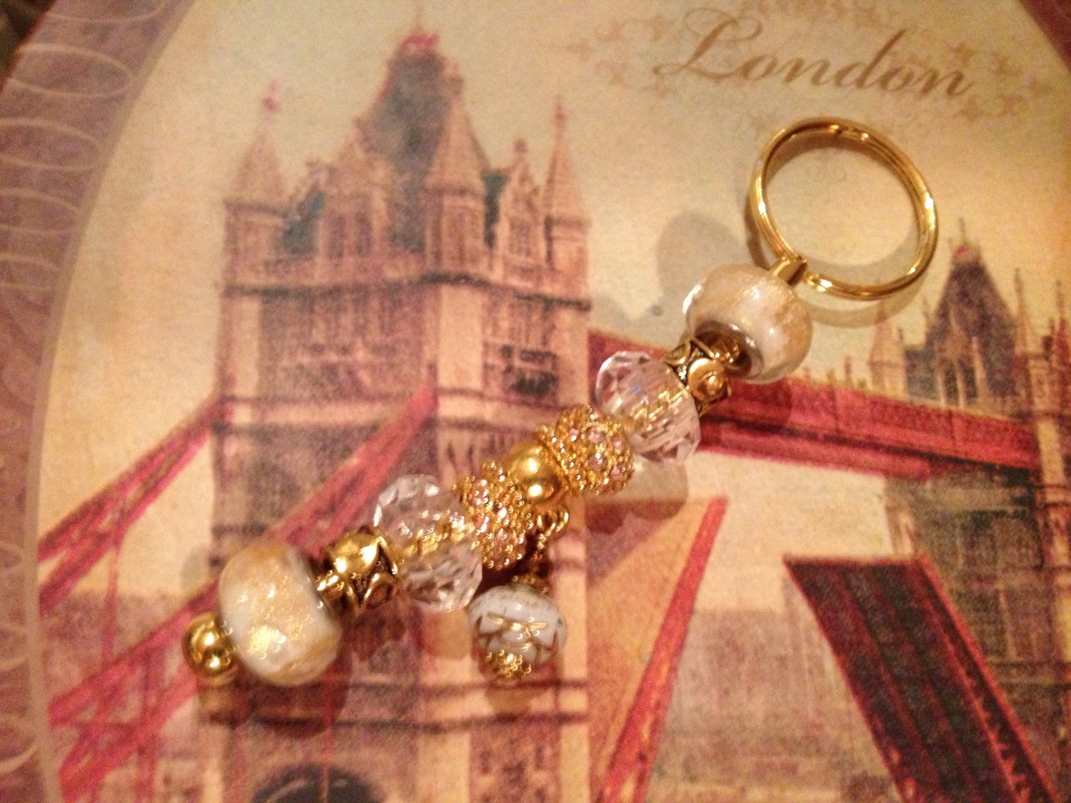 Golden tone Rose euro beads keychain