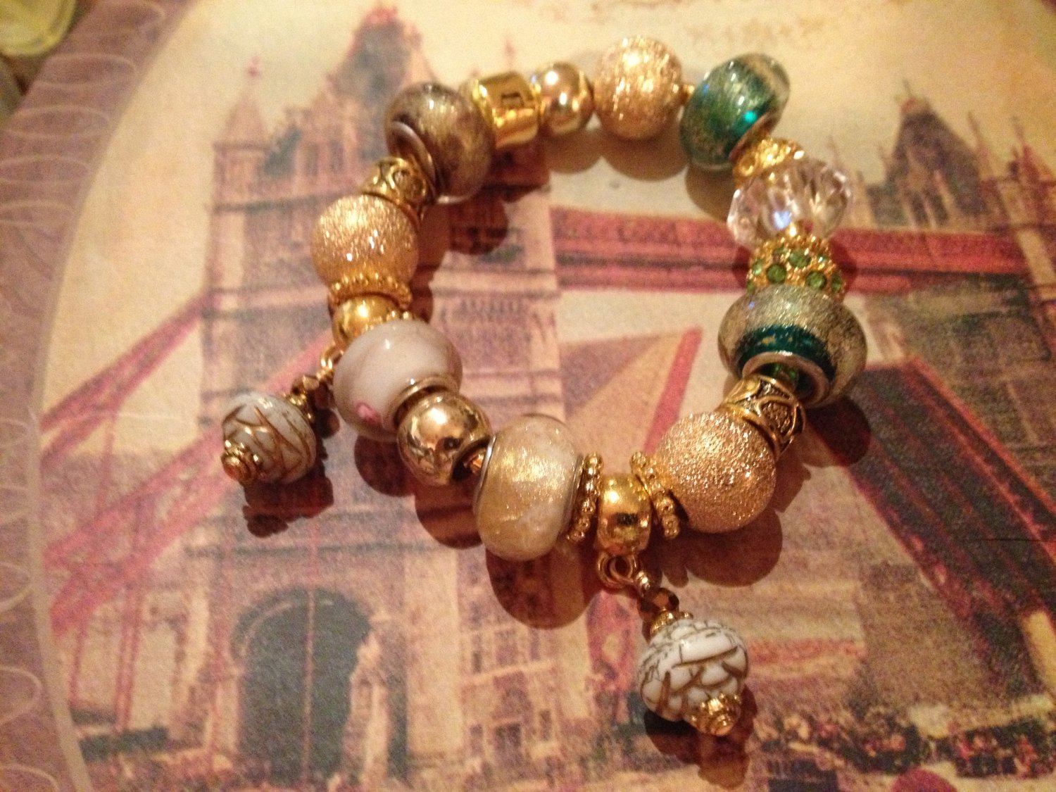 Gold tone Rose euro beads bracelet