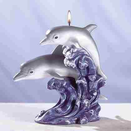 Double Dolphin On Wave Candle