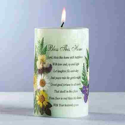 Bless This Home Candle with Dried Flowers