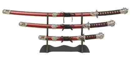 Samurai Swords with Wood Stand Set