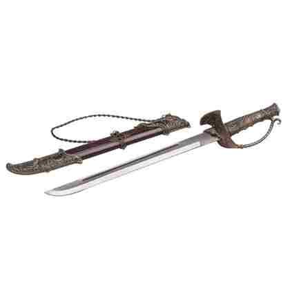 Sword With Protective Handle And Wood Case