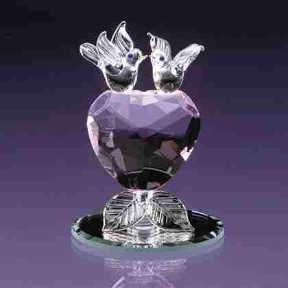 Glass Lovebirds Crystal Heart