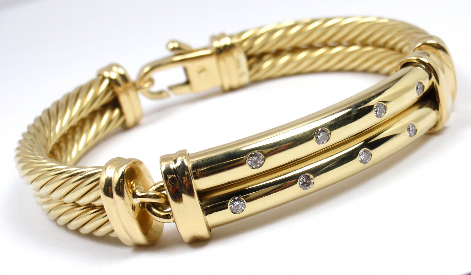 David Yurman Solid 18K Gold 10mm Double Cable Metro Diamond Bracelet