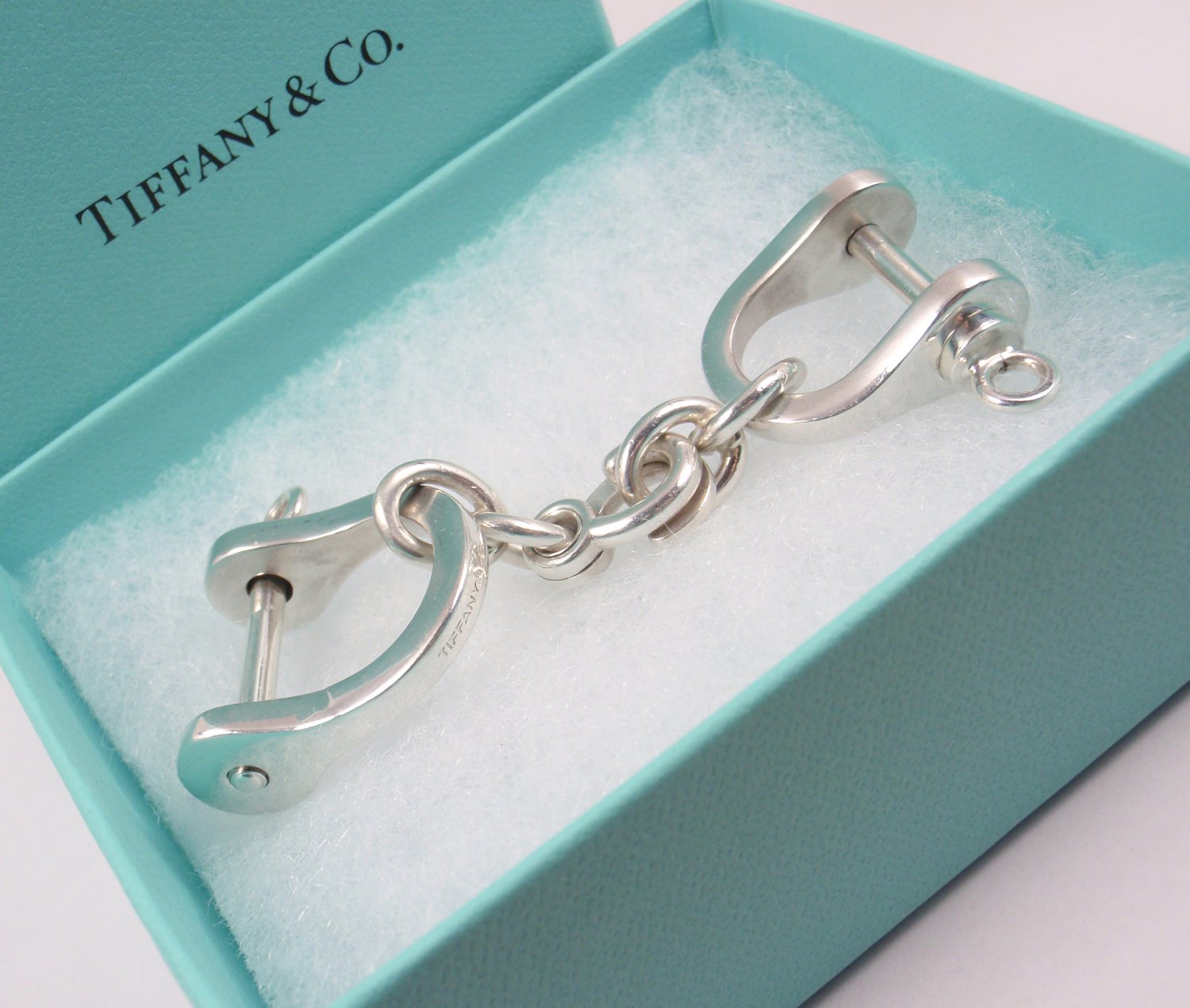 Rare Tiffany & Co Sterling Silver Large Double Shackle Valet Key Ring